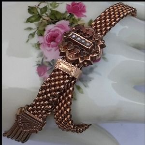 ANTIQUE Victorian Gold Filled Slide Buckle Pearl Bracelet wTassel